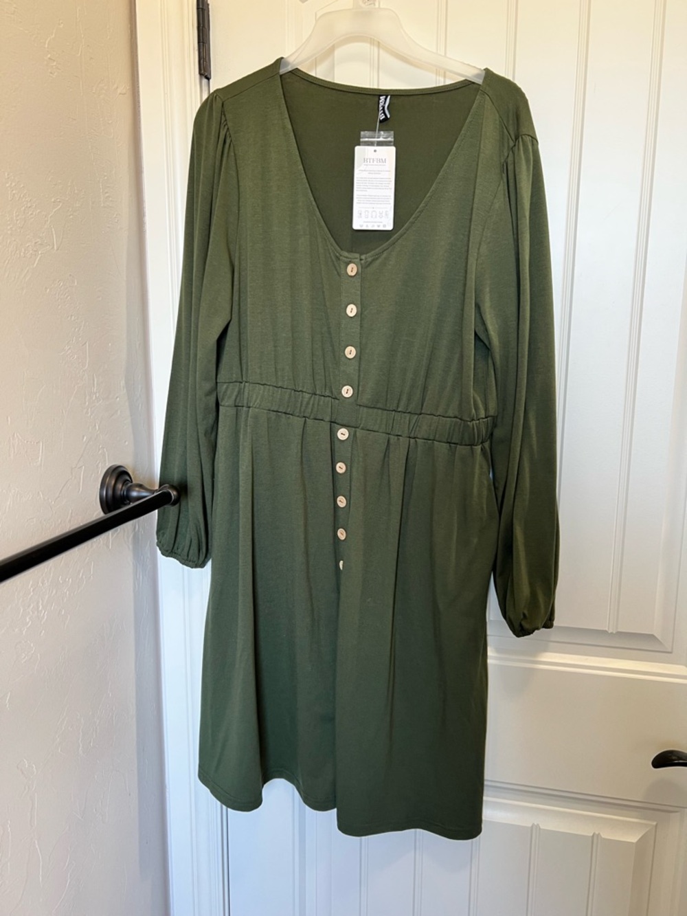 Olive Green Button-Front Women’s Dress